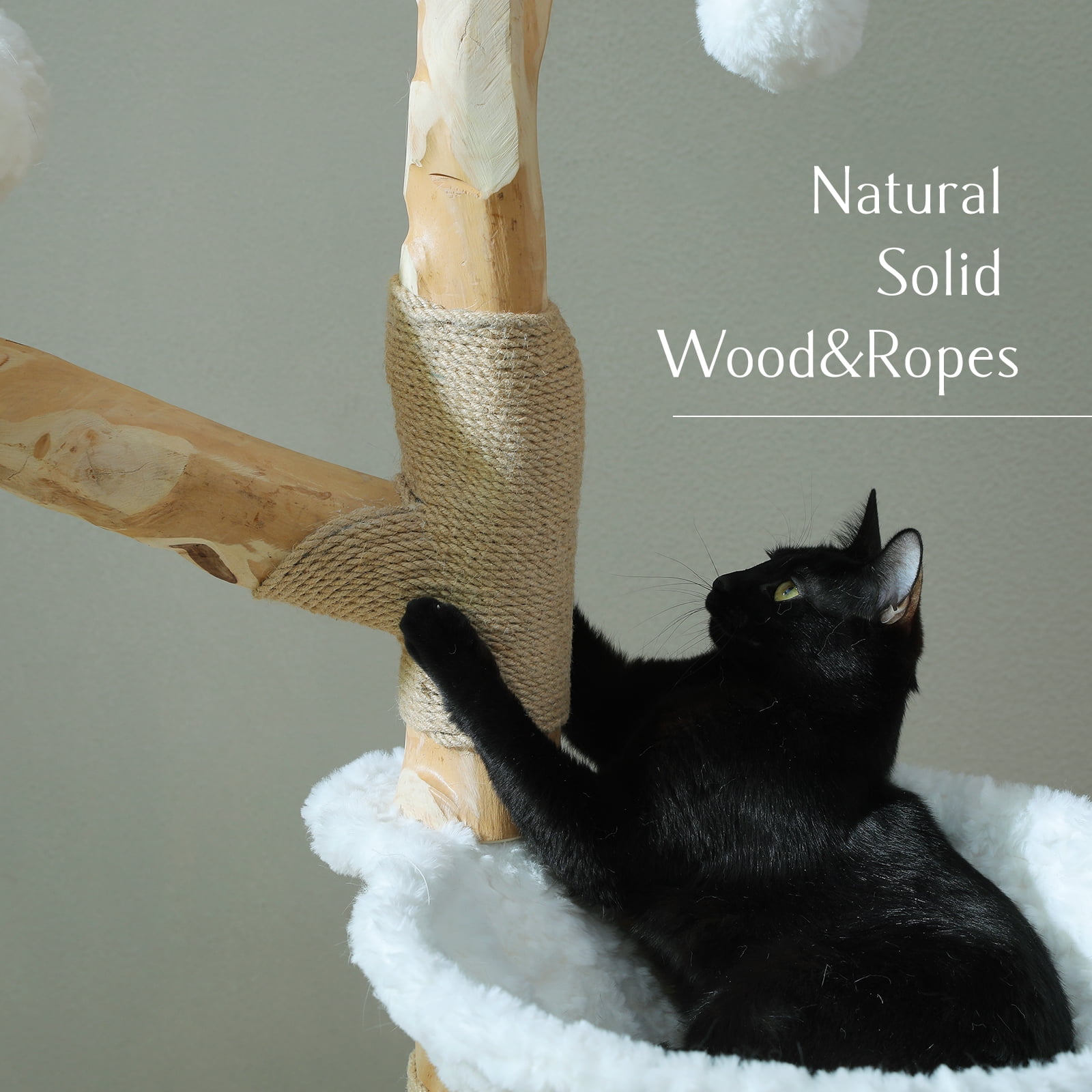 PAWZ Road 59" Modern Cat Tree Natural Branch Cat Tower Luxury Furniture with Scratching Posts for Large Cats, White