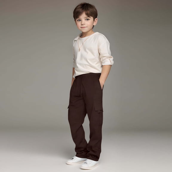 Boys Cargo Sweatpants Elastic High Waisted Joggers Sweatpants Hiking Joggers Pants for Teen Boys Summer Clothes (Brown,150)