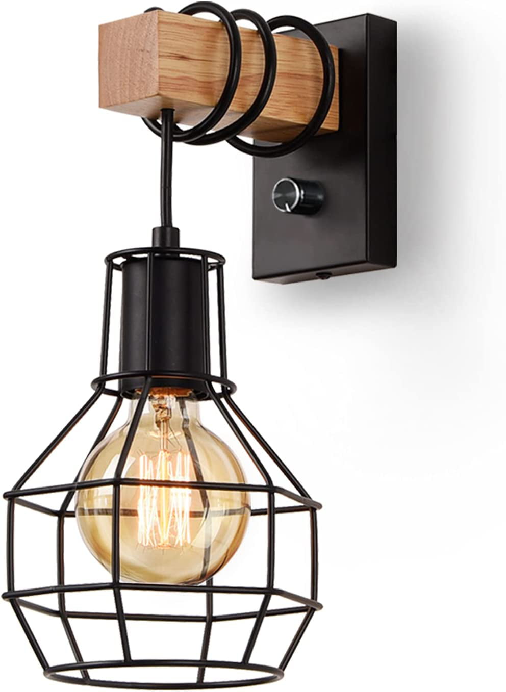Wall Lamp Plug In Industrial Country Style Vintage Wall Sconce Rustic Lighting Fixture Lights With Wall Sconces Lamp Cylinder Glass Shade Use E27 Bulb Color : Warm, Size : Free size 