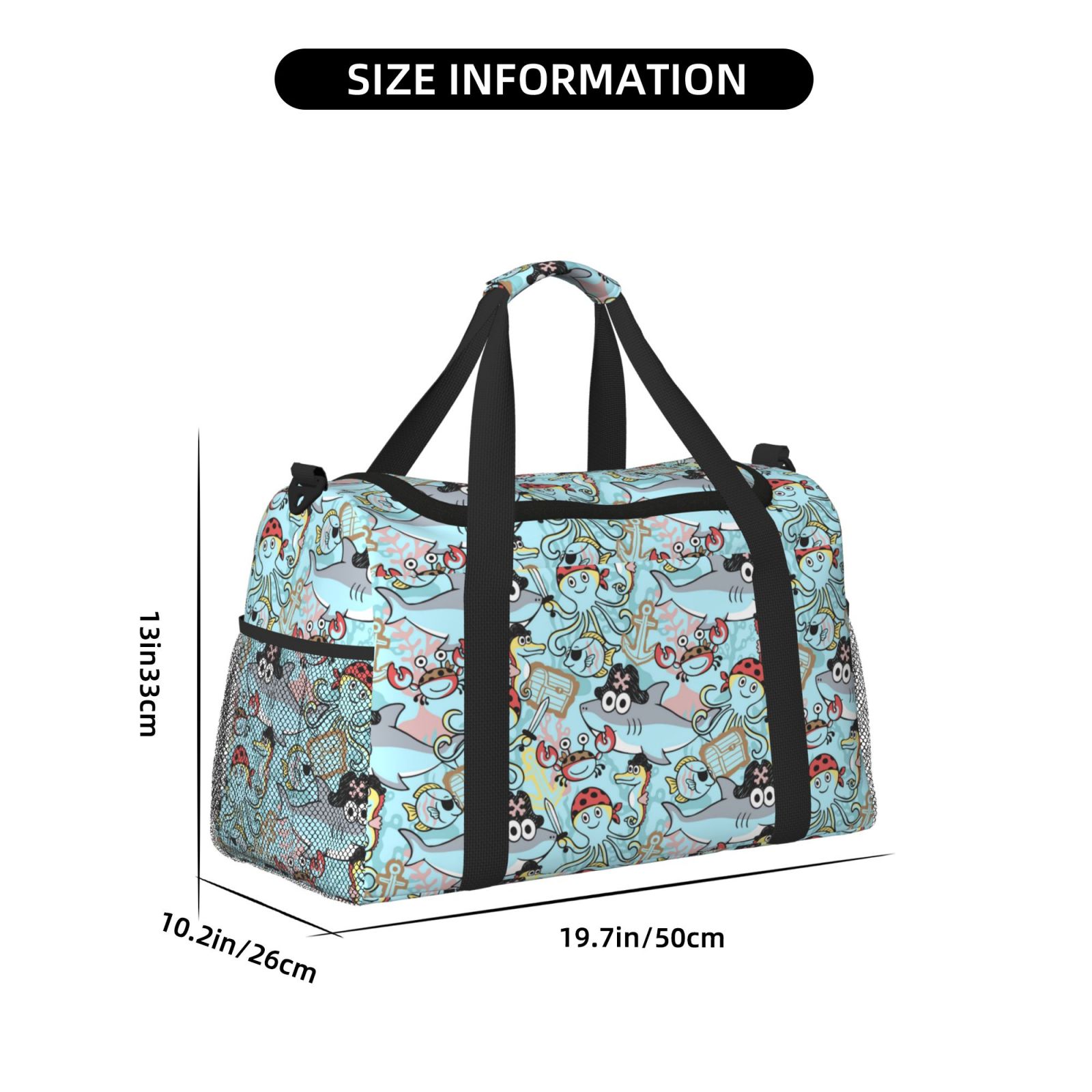 Fuzoiu pirate with funny animals Print Travel Duffle Bag,Carry On Tote Bags,Duffel Bag,Sport Gym Bag, Hospital Bag for Labor and Delivery, Overnight Bag,Luggage Bag