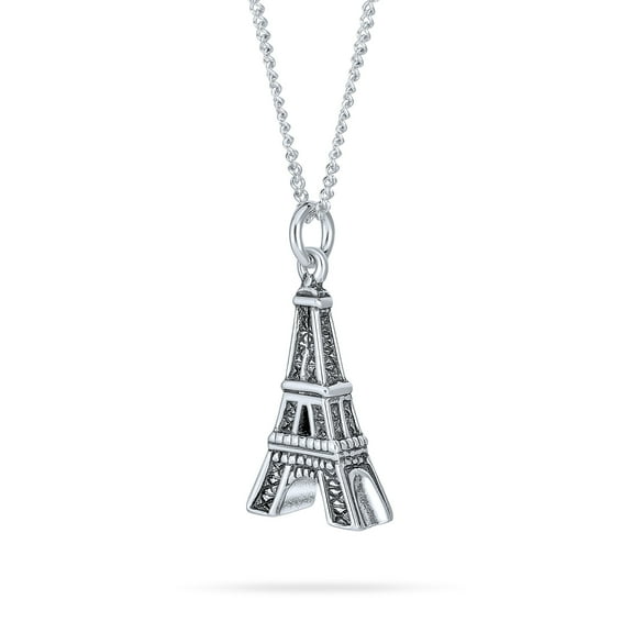 Bling Jewelry Womens French Vacation Eiffel Tower Pendant Necklace in Oxidized Sterling Silver