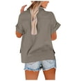 thumbnail image 4 of FAVIPT Womens Cotton Linen Shirt Short Sleeve Button Down Tunic Tees Solid Color V Neck Tunic Tees Collared Casual Trendy Summer 2025 Blouses with Two Pockets Khaki,M, 4 of 8
