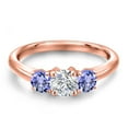 thumbnail image 3 of Gem Stone King 18K Rose Gold Plated Silver Lab Grown Diamond and Blue Tanzanite Engagement Ring for Women | 1.10 Cttw | Round 5MM | Gemstone April Birthstone | Size 5, 3 of 6