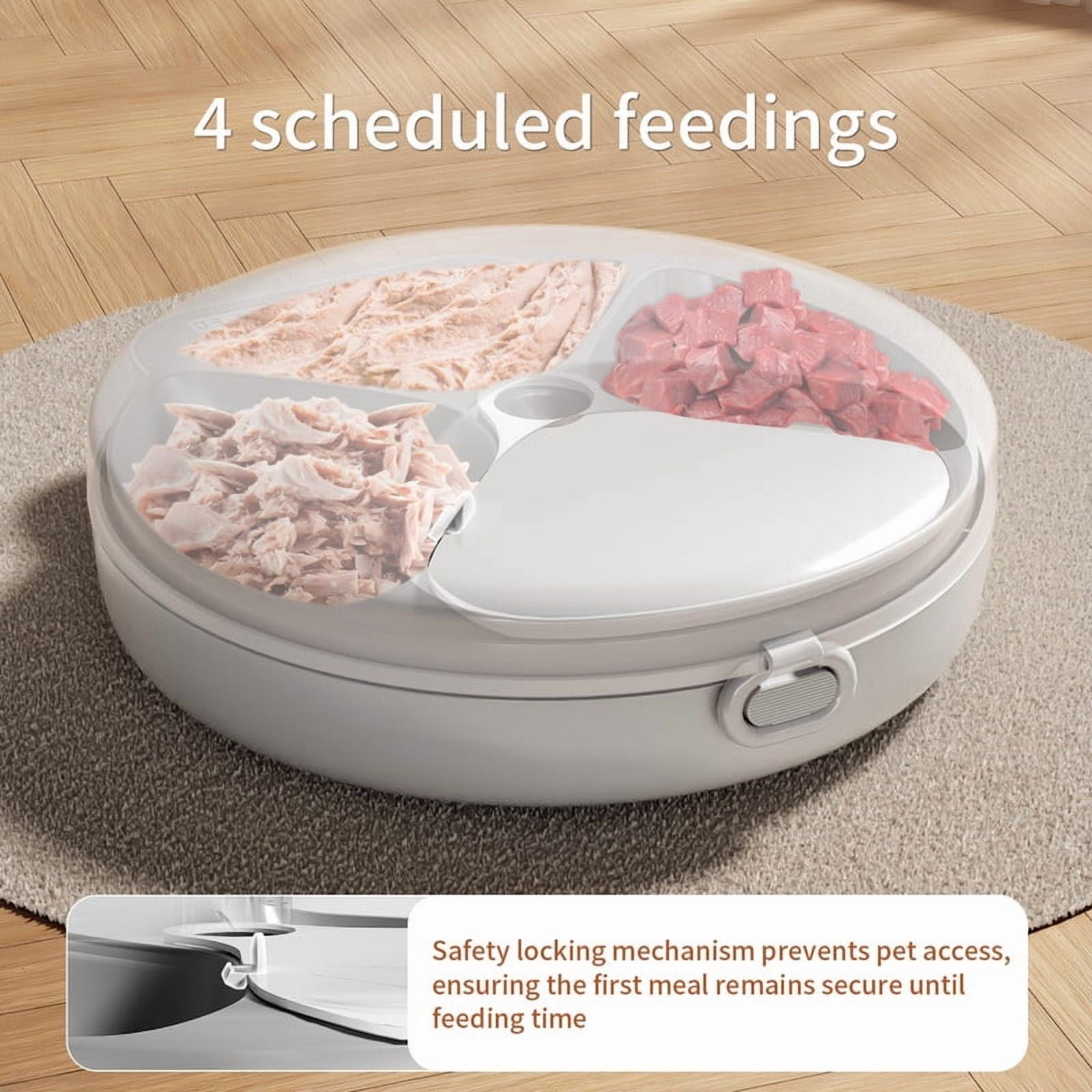 CATLK Automatic Cat Feeder Wet Food, Refrigerated Auto Cat Feeder with 2 Ice Packs, 4 Meals 8oz Dry & Wet Food, 12/24H Timer for Cats and Small Dogs, White