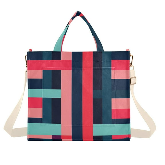 FORMRS Womens Corduroy Tote Bag Crossbody Shoulder Handbag with Pocket, Navy Blue Stripes