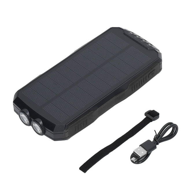 Banco de energía solar de 25 000 mAh resistente al agua con carga inalámbrica Qi de 5 W, cordón y 4 modos de luz para teléfonos y tabletas
