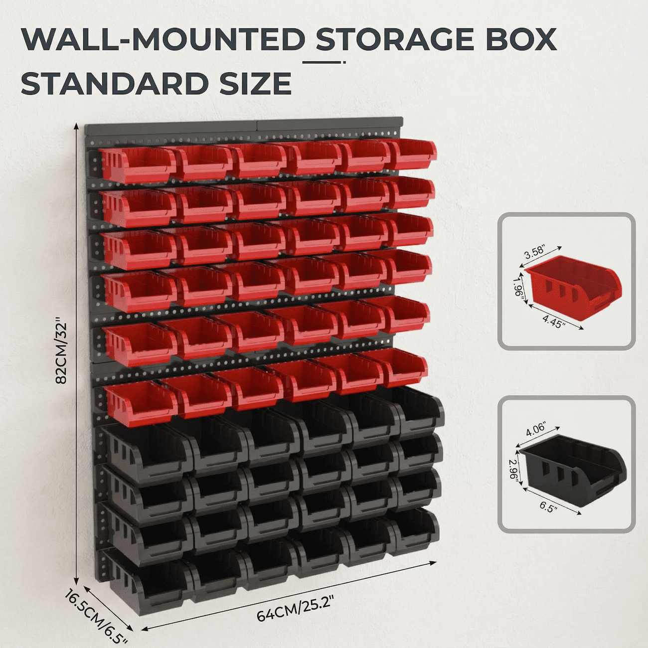 Wall Mounted Storage Bins 60PCS, Garage Parts Organizer System with 36 Red & 24 Black Bins, Pegboard Bolt & Screw Organizer, Plastic Tool Storage Bins for Hardware, Workshop, Small Parts