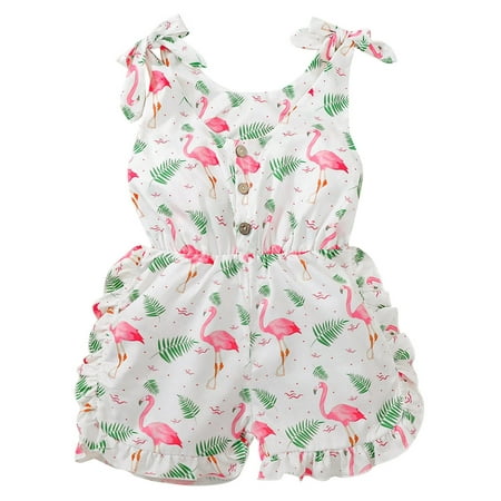 

Nokpsedcb Toddler Kid Baby Girls Flower Printing Single-breasted Suspender Romper White 2-3 Years