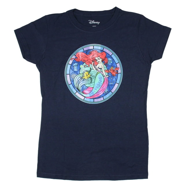 Juniors' Disney Little Mermaid Stained Glass Short Sleeve T-Shirt Tee (MD)