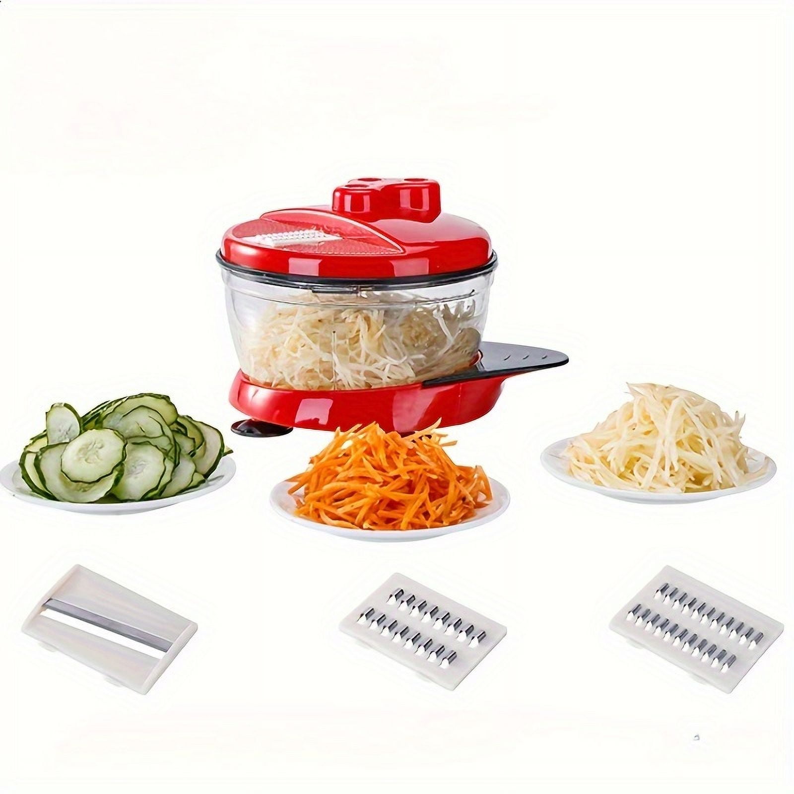 1 Pack Manual Food Processor Hand Crank Mincer Blender, Multi-Functional Without Electricity, Chopper for Vegetables Meat Fruits Nuts Herbs with Clear Container and Base