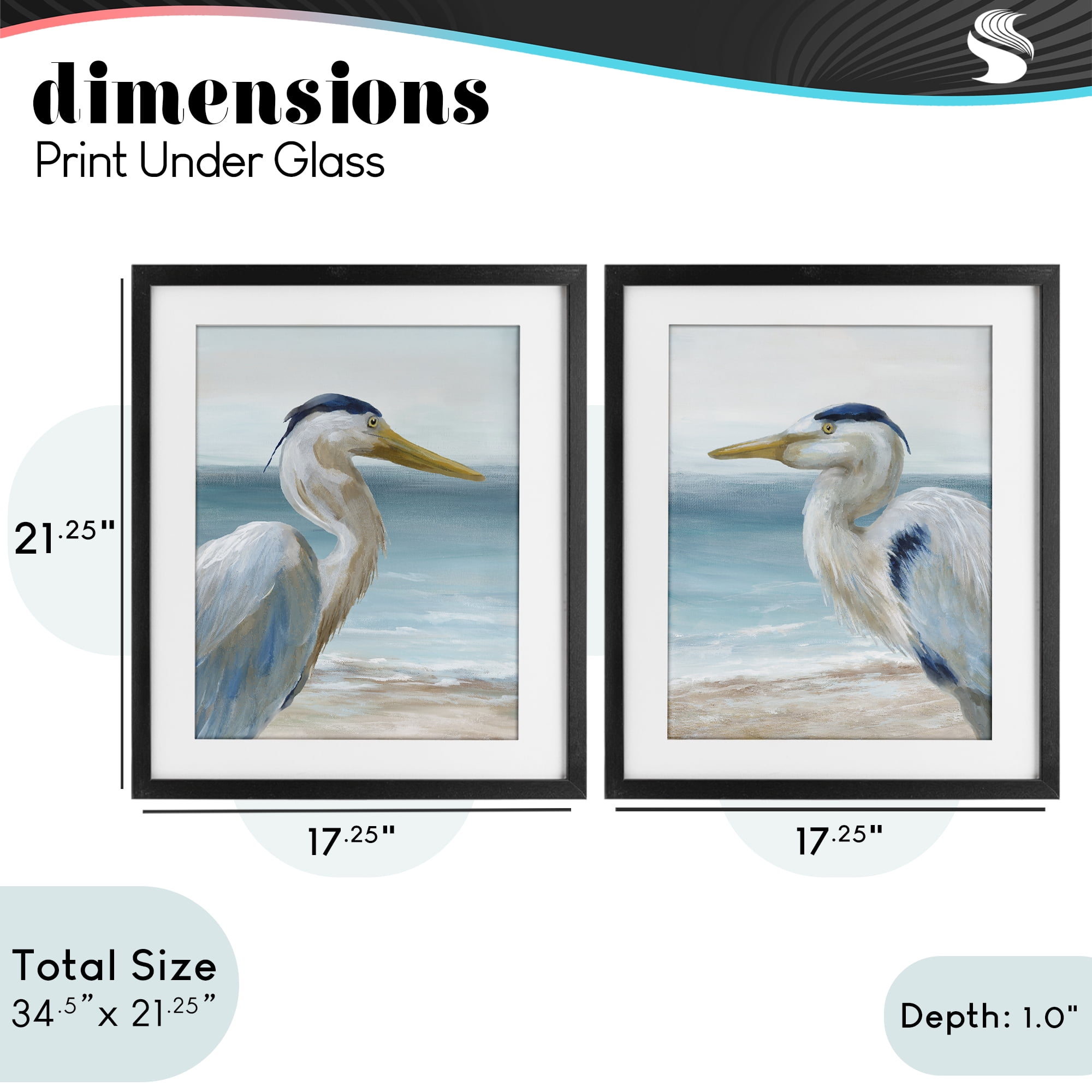 Stupell Industries Tranquil Gaze Herons 2 Piece Black Framed Print Under Glass Set, design by Nan