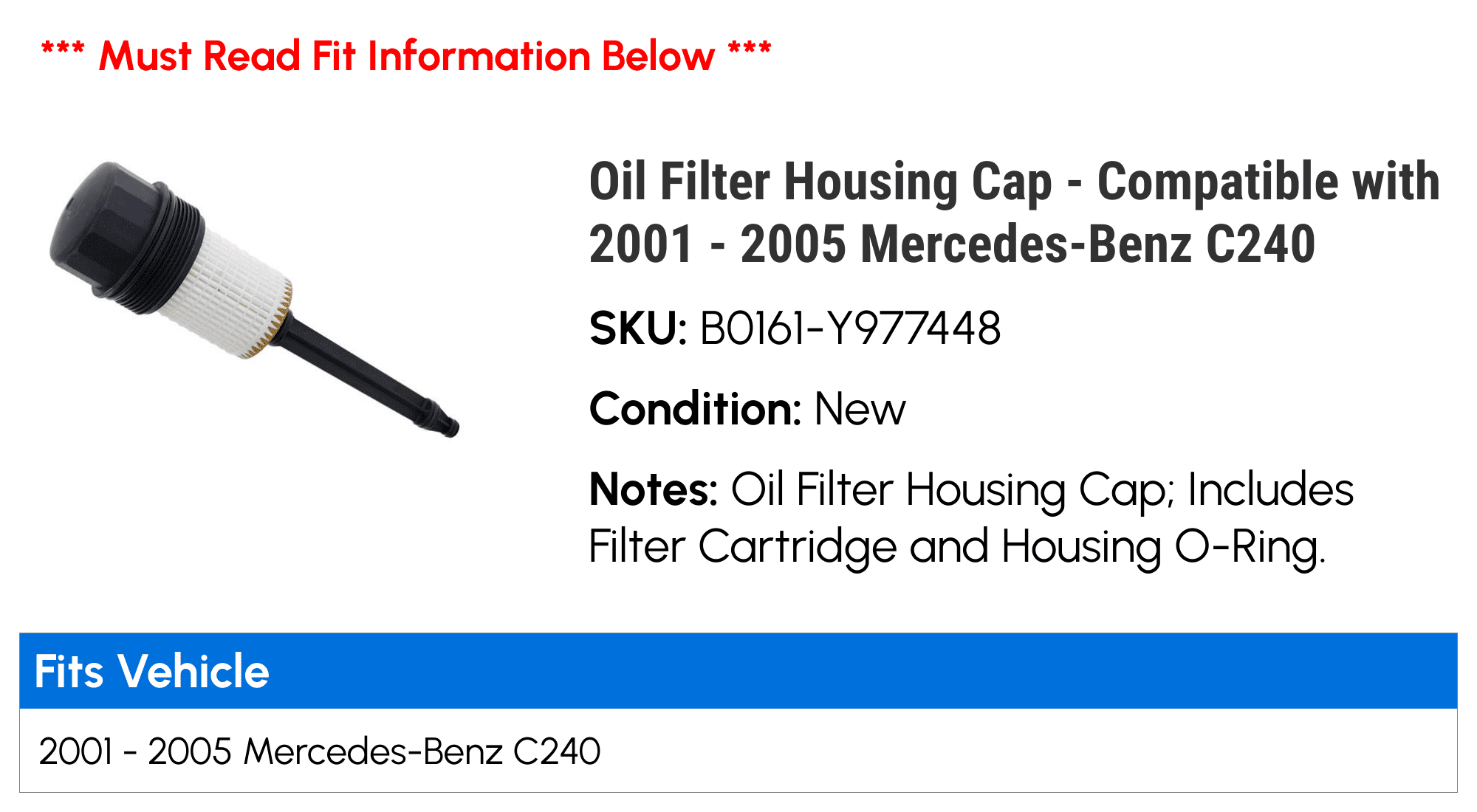 Oil Filter Housing Cap - Compatible with 2001 - 2005 Mercedes-Benz C240 - JL