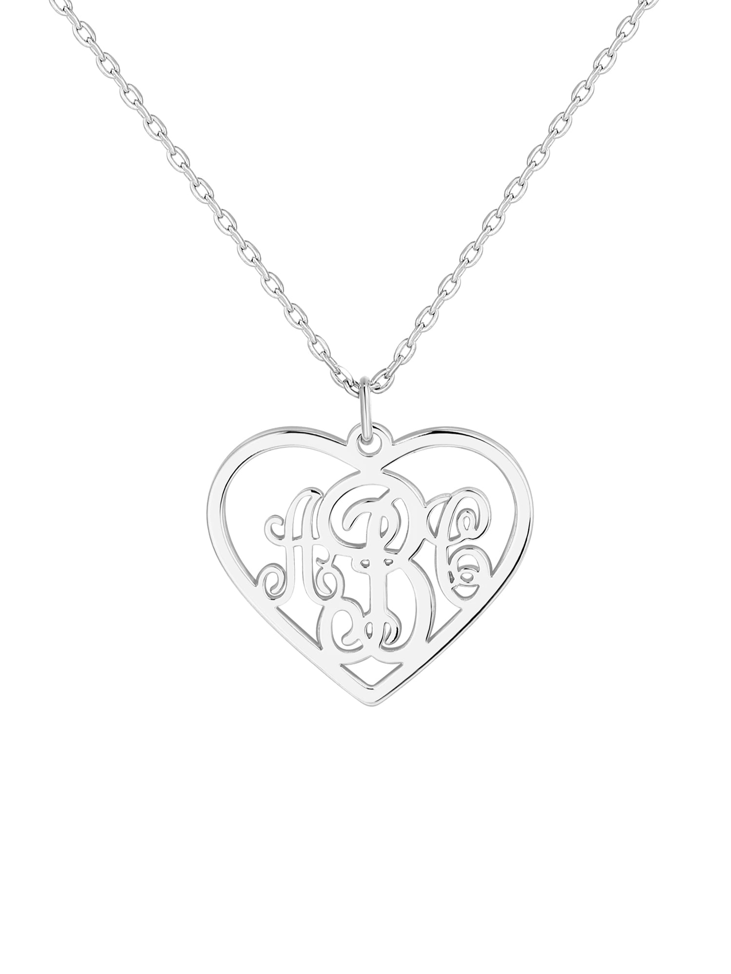 Personalized Planet Women's Sterling Silver Heart Monogram Pendant