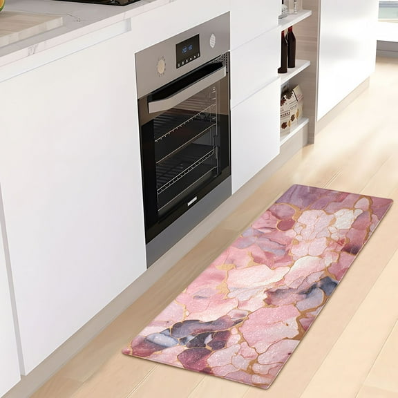 Marble Pink Luxury Kitchen Rug Non Slip Bathroom Plush Mat Shaggy Bedroom Carpet 39"x20"