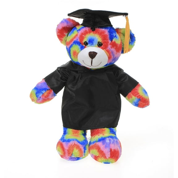Made by Aliens Personalized Tie Dye Bear Stuffed Animal Plush Toy – Perfect Gift for Graduation Name or Your School Logo on Gown, Best for Any Grad School Kids 12 Inches