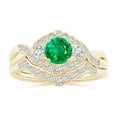 thumbnail image 4 of ANGARA Natural Aeon Emerald & Diamond Floral Halo Three Stone Engagement Ring in 14K Yellow Gold for Women (Size-5mm) | May Birthstone, Anniversary, Jewelry Gift for Women | Natural Emerald Ring, 4 of 10