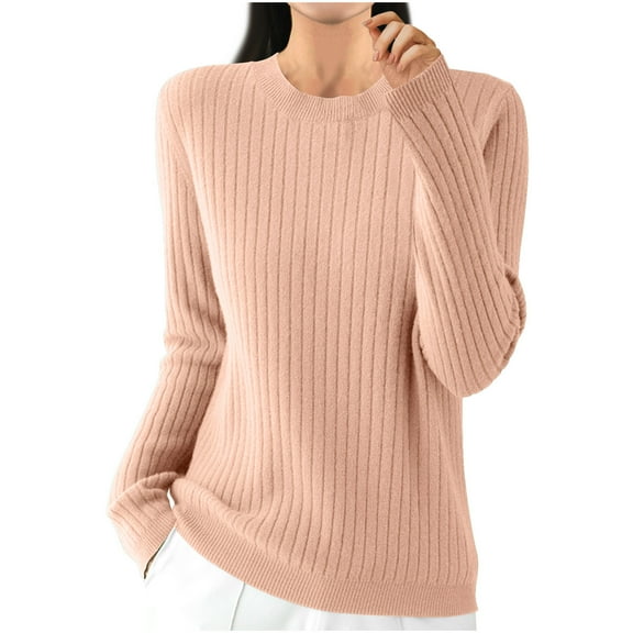 STETMN Ribbed Knit Sweater for Women Comfy Long Sleeve Tops Crew Neck Going Out Fall Shirt