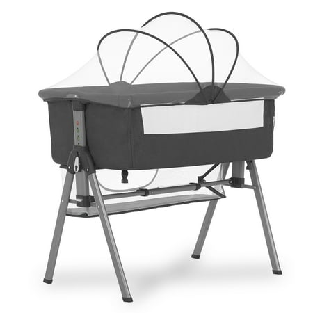 UPC: 0810063662042 | Dream On Me Lotus Bassinet and Bedside Sleeper in Dark Grey Lightweight Carry Bag Included