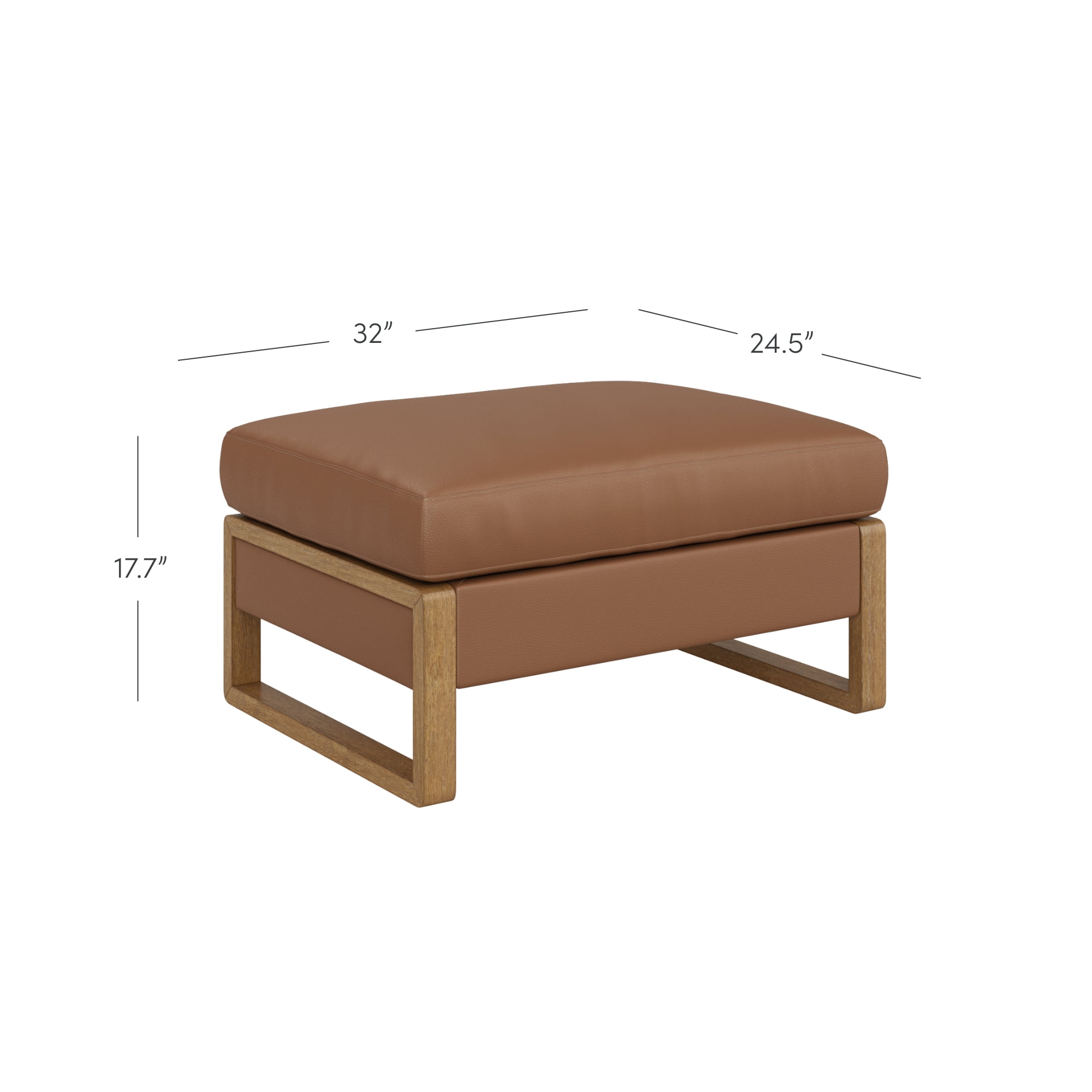 Nathan James Madison Modern Faux Leather Ottoman with Storage, Upholstered Ottoman with Solid Wood Legs, Bisque/White Oak