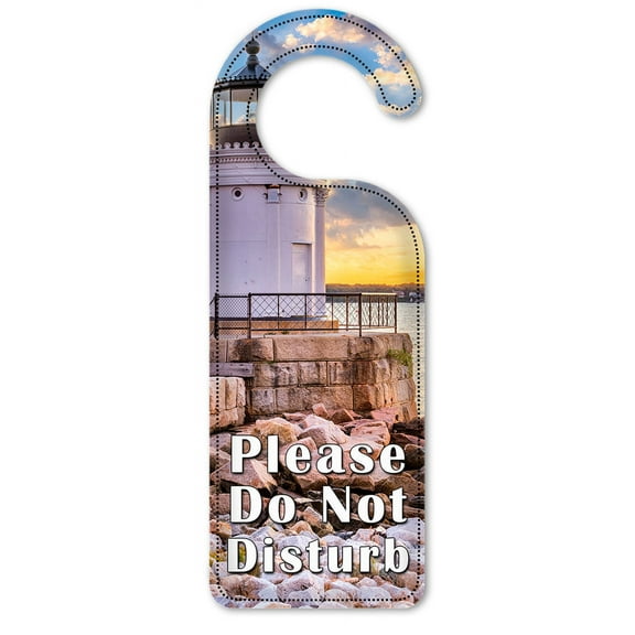 Do Not Disturb Door Knob Hanger Sign - White Lighthouse on the Rocks