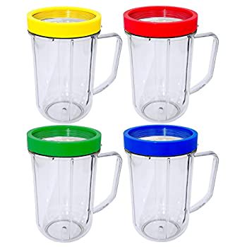4 Pack 16 Ounce Party Mugs Cups With Colored Lip Rings Compatible With Original Magic Bullet Blender Juicer 250w Mb1001 Walmart Com Walmart Com