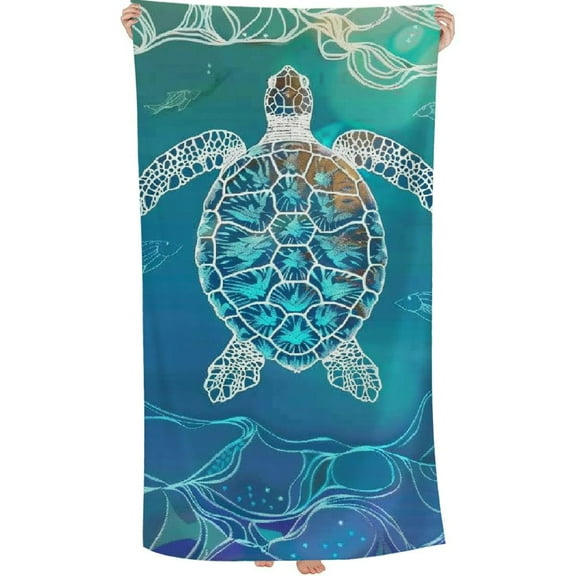 PHYHOO Beach Towels for Adults & Kids,Sea Turtle in Line Art Style Oversized Bath Towels Blanket for Swimming Picnic Camping Bathroom Yoga Gym Travel 30x60in