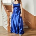 thumbnail image 6 of ZQUUVOU Women's Plus Size Satin Dresses Silk Sleeveless Elegant Formal Gown Tie Back Waist Smocked Evening Maxi Dress Blue, 6 of 7