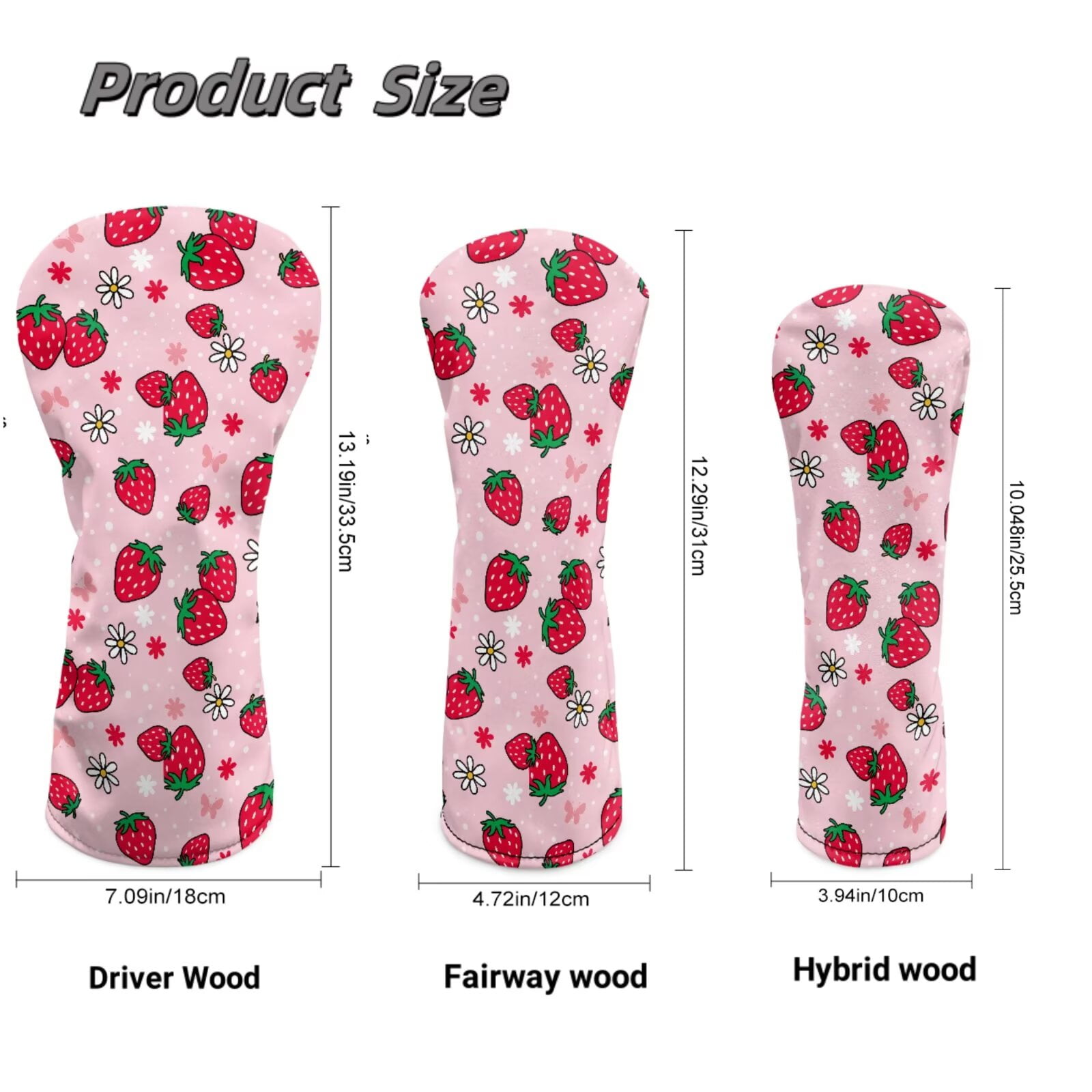 Uorisanigo Golf Club Head Covers with Double Elastic Band for Most Brand, Strawberry Print Driver Cover Fariway Wood Headcover Hybrid Head Covers Blade Putter Cover Mallet Putter Haedcovers