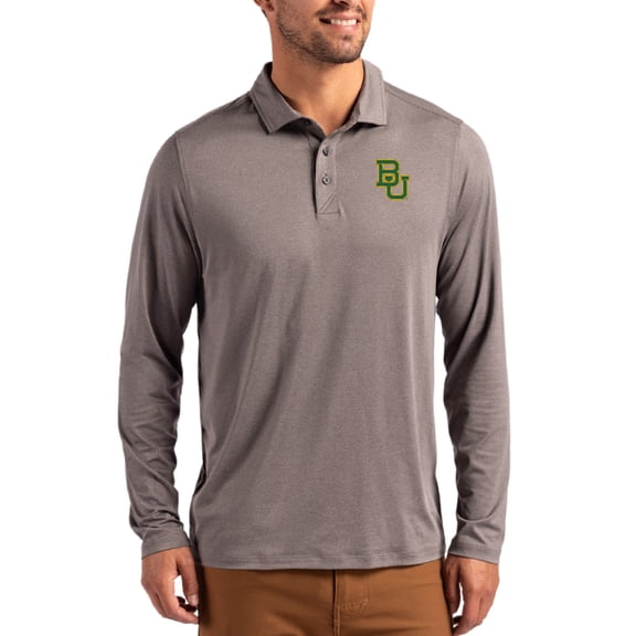 Men's Cutter & Buck Gray Baylor Bears Primary Coastline Epic Comfort Long-Sleeve Polo