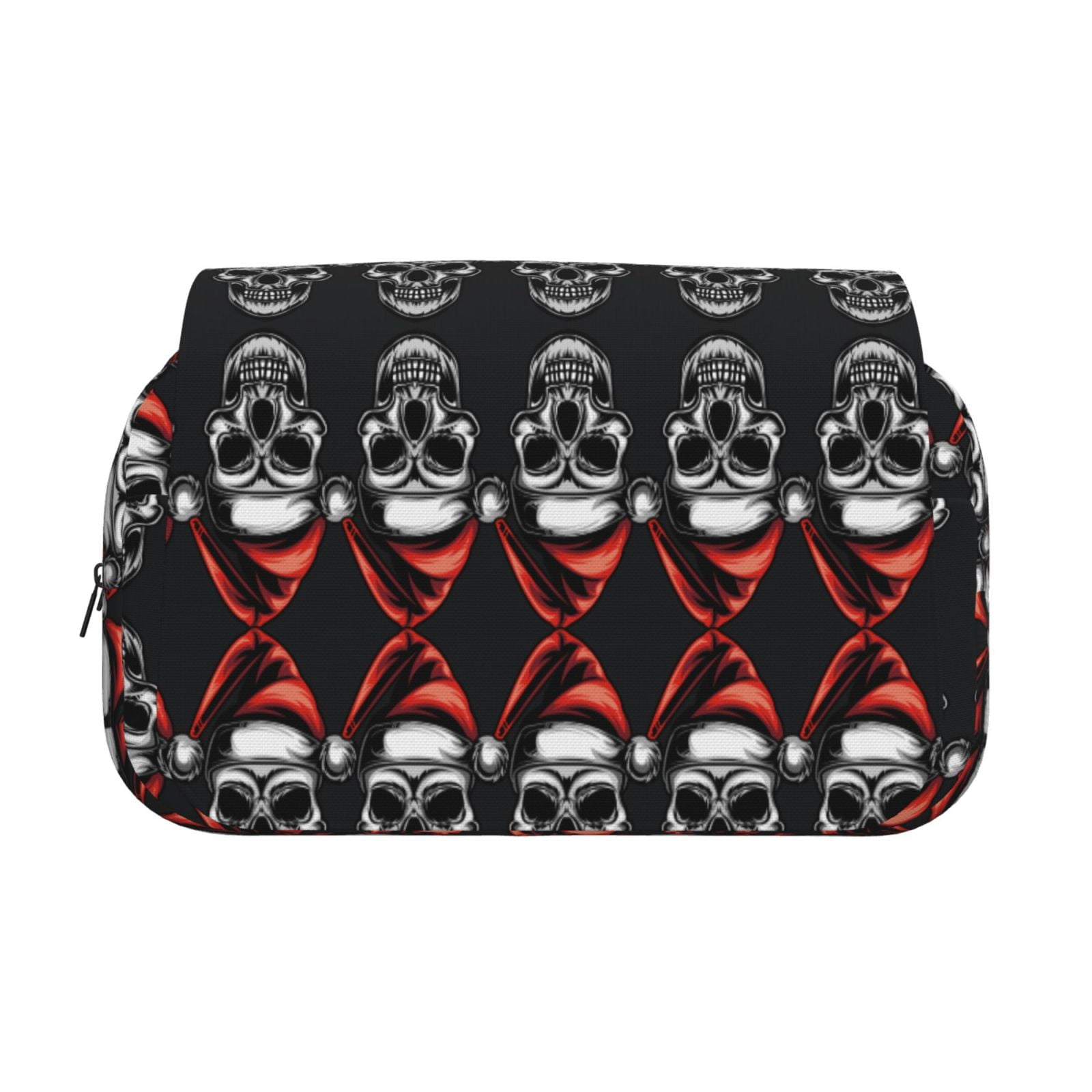 Rateoe Skull santa hat Pattern Double Clamshell Pen Case, Storage Organizer with Two Zipper Compartments– Holds Up to 50 Pencils & Pens