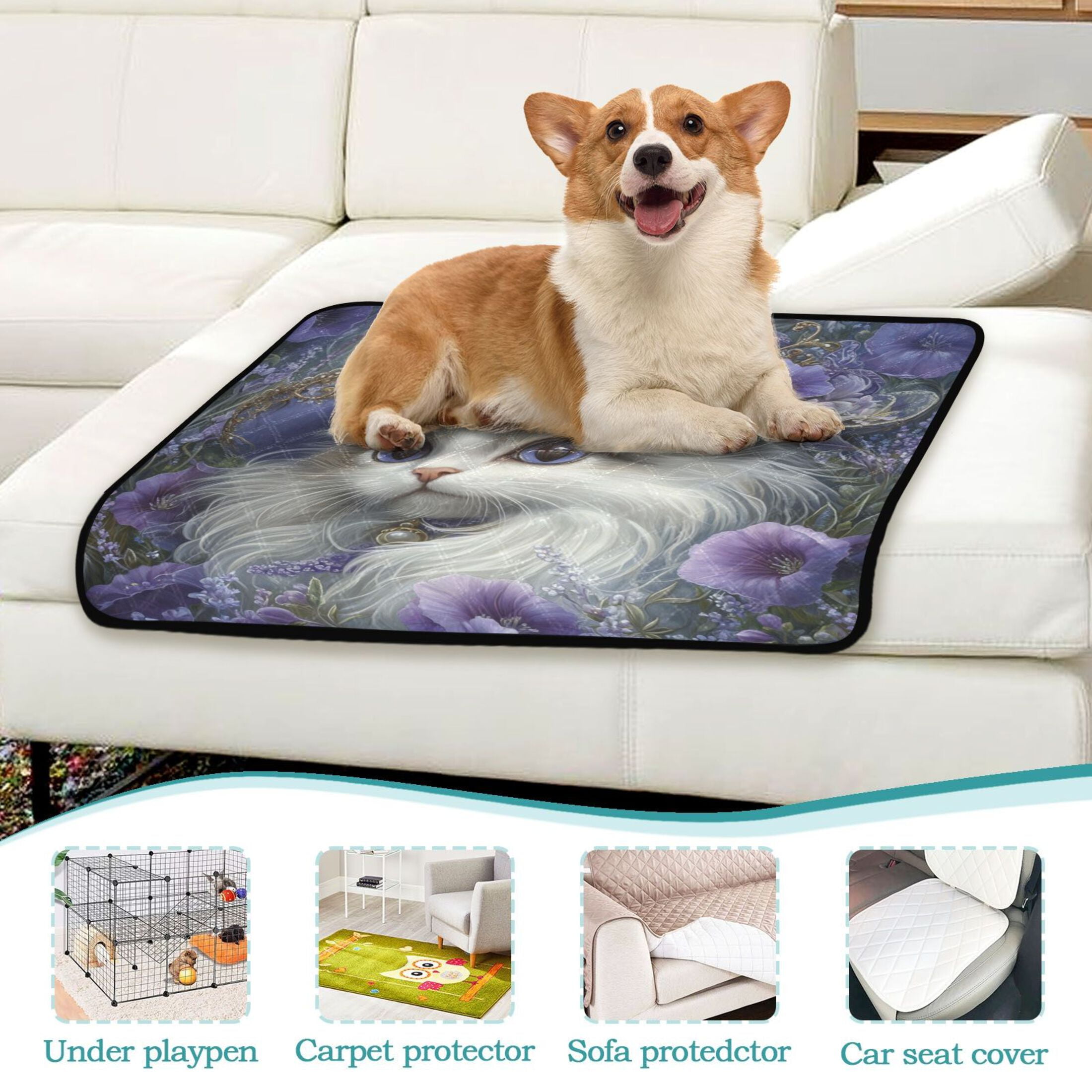 Qxltty Gorgeous Persian Cat Cat litter Pads Pet Set of 2 Diaper Mats Center Anti-leakage Layer Absorbent Soft and Comfortable
