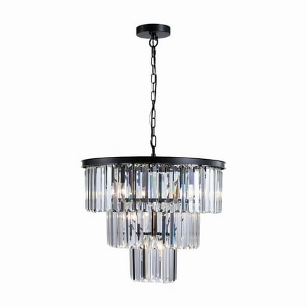 20" Luxury 3-Tier Crystal Chandelier, 7-Light Black Pendant Ceiling Light Fixture for Dining Room, Living Room, or Bedroom (Bulbs Not Included)