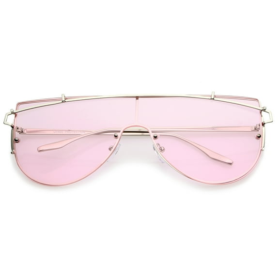 sunglassLA Unisex Futuristic Rimless Metal Crossbar Colored Mono Lens Shield Sunglasses 62mm (Silver / Pink) - 62mm
