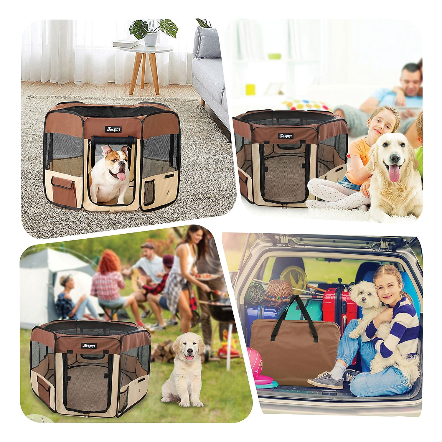 212 Main PPP-36CF 36 in. Soft Pet Playpen, Brown & Beige - Small