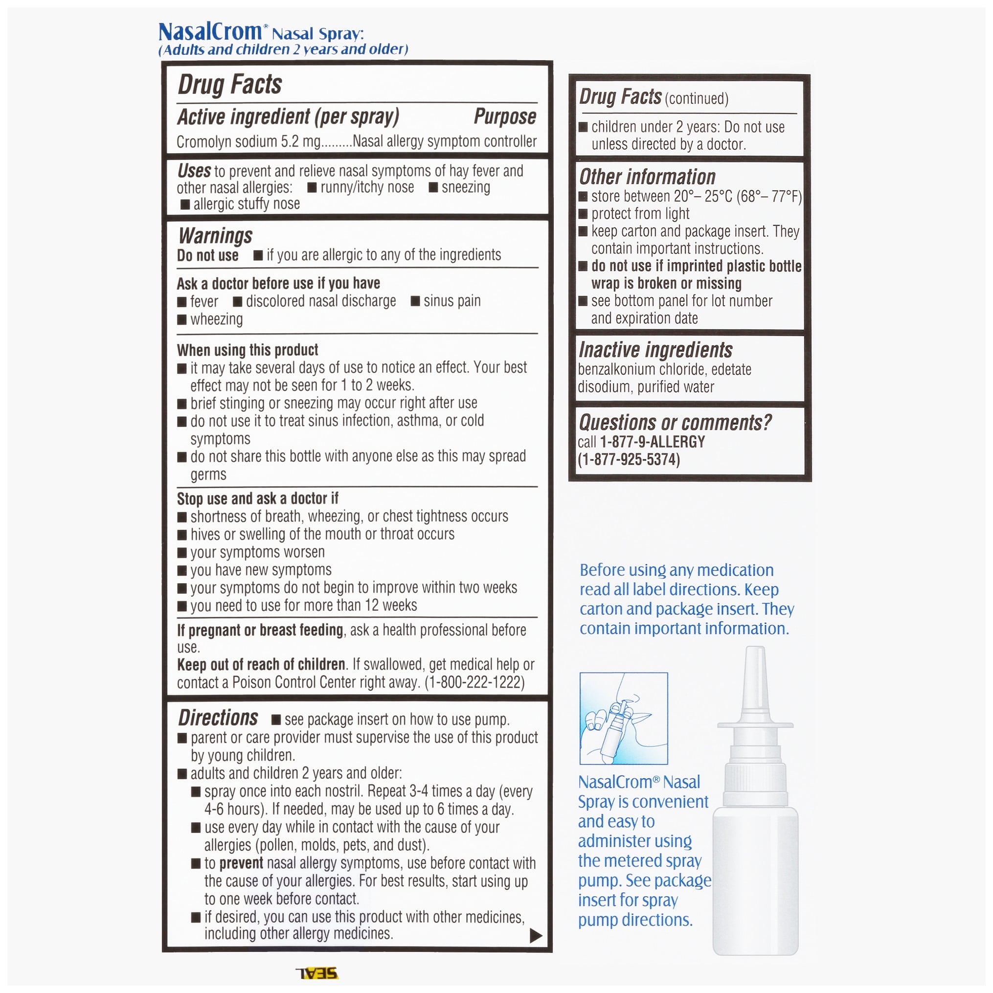 NasalCrom Nasal Spray Allergy Symptom Controller, 200 Sprays, .88 FL OZ