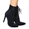 thumbnail image 2 of Women's Pointed Toe Ankle Booties Lycra Lace Up Side Zipper Pencil Stiletto Heel Boots, 2 of 5
