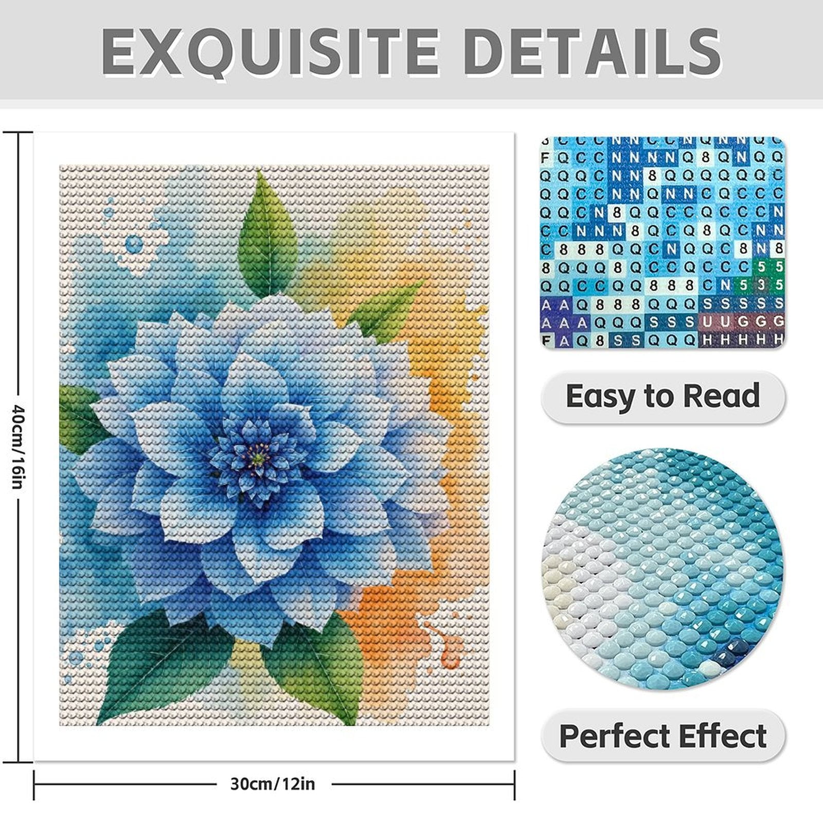 Diamond Art Kit for Adults, Blue Flower Watercolor Art Canvas Diamond Painting for Adults Beginners, 5D DIY Diamond Art Painting Kits, Colorful Diamond Painting Craft for Home Decor 12x16