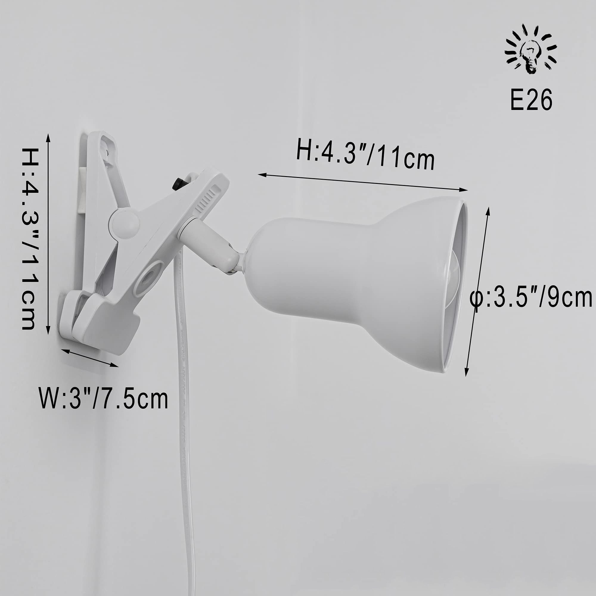 Kiven Clip on Lamp with Clamp Base and Adjustable Light Arm, Dimmable Desk Lamp with Timing Setting, E26 Socket(Bulb Not Included)