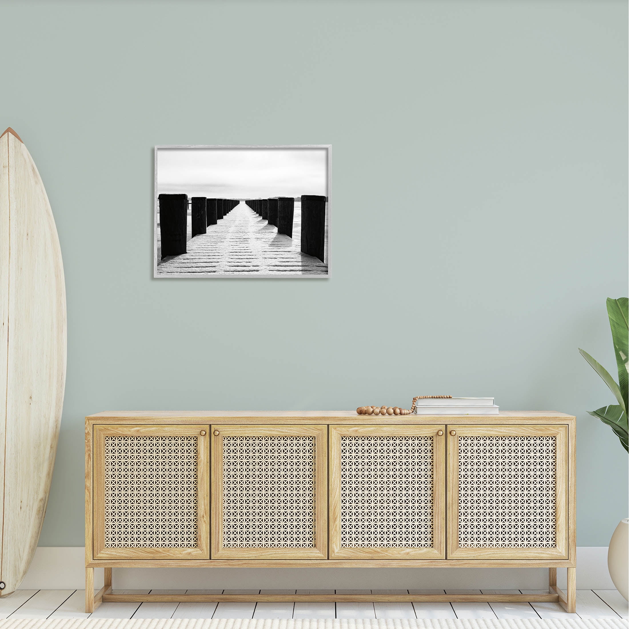 Stupell Industries Winter Dock Snowy Beach Photograph Gray Framed Art Print Wall Art, Design by Aledanda