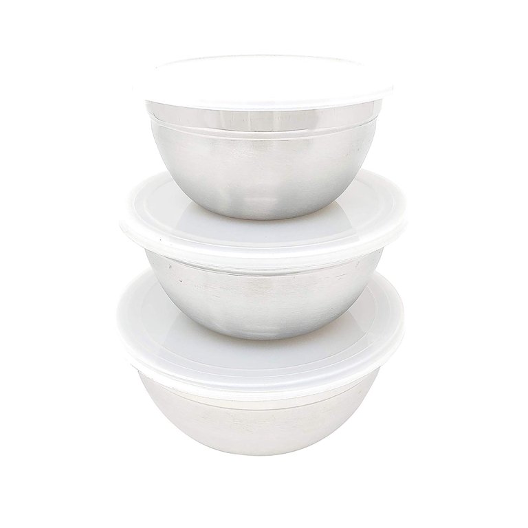 Cuissentials Stainless Steel Mixing Bowls with Plastic Lids - Set