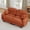 Orange + Chenille + 2 Seat, variant on Pleated Design Cozy Chenille Fabric 2 Seater Modular Sofa with High-Density Ergonomic Foam Seat, Curved Round Armrests and 2 Round Throw Pillows,Brown