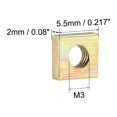 thumbnail image 2 of Tuercas cuadradas, M3x5.5mmx2mm Galvanizado amarillo Kit de assortimento de rosca métrica gruesa 100 Pcs, 2 of 3