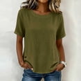 thumbnail image 2 of Tqcoqu Women's Cotton Linen Short Sleeve Tops,Crew Neck Side Button Shirts Casual Loose Fit T-Shirt,Army Green Women's S-XXL, 2 of 9