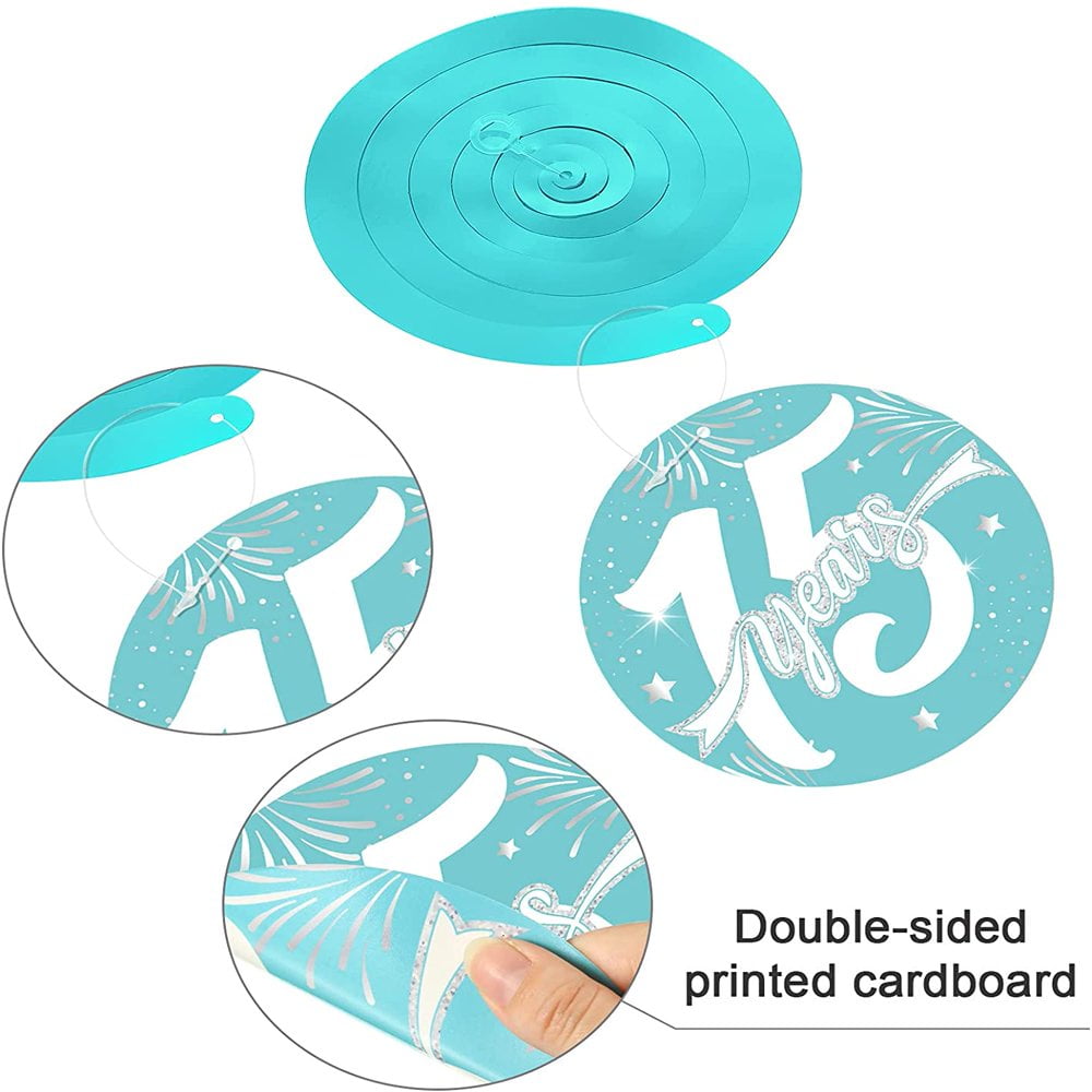 30 Pcs Birthday Hanging Swirl Decorations - Teal Silver Black Blue Foil Swirls For Party Ceiling