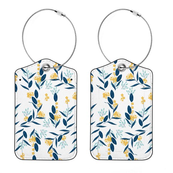 Luggage Tag, Travel Tags, Handbag Tag - Square PU Leather 2 Pack with Privacy Cover and Stainless Steel Ring - Suitable for Travel, Backpack, Handbag [Amazon Approved] Yellow Flower