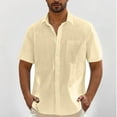 thumbnail image 2 of Wyobmus Mens Button Down Shirts Short Sleeve V Neck Cotton Linen Dress Shirts Stretch Summer Vacation Beach Casual Lightweight Tees Tops S-2X Khaki, 2 of 6