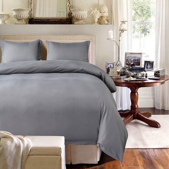 Duvet Cover 3 Piece Set – Ultra Soft Double Brushed Microfiber Hotel Collection – Comforter Cover with Button Closure and 2 Pillow Shams (Grey, Queen)