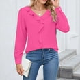 thumbnail image 4 of ITSAME Womens Long Sleeve Shirts, Ruffles V Neck Solid Loose Fit Pleated Casual Dressy Blouse Hot Pink S, 4 of 8