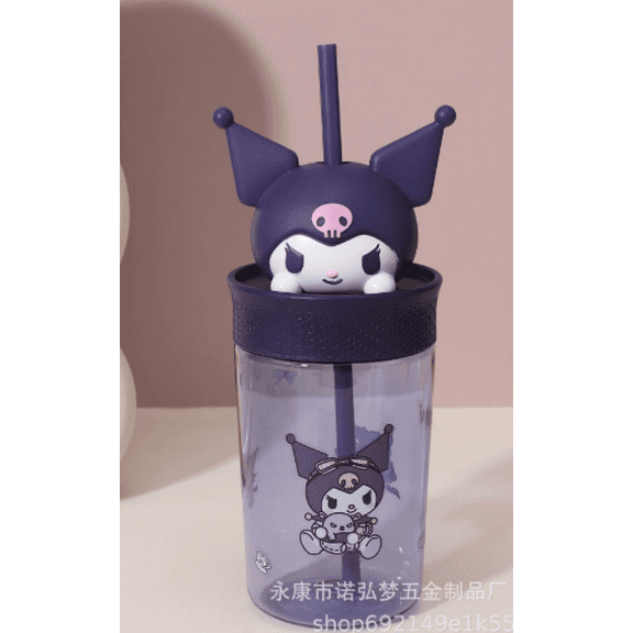 Cartoon IP 3D Figurine Straw Cup - Kuromi / My Melody / Stitch / Hello Kitty Theme Transparent Cute Portable Water Bottle