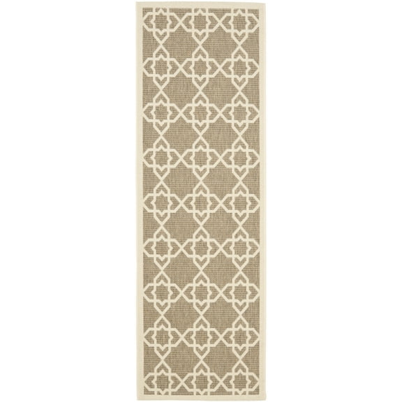 SAFAVIEH Courtyard Carol Geometric Indoor/Outdoor Runner Rug, 2'3" x 12', Brown/Beige